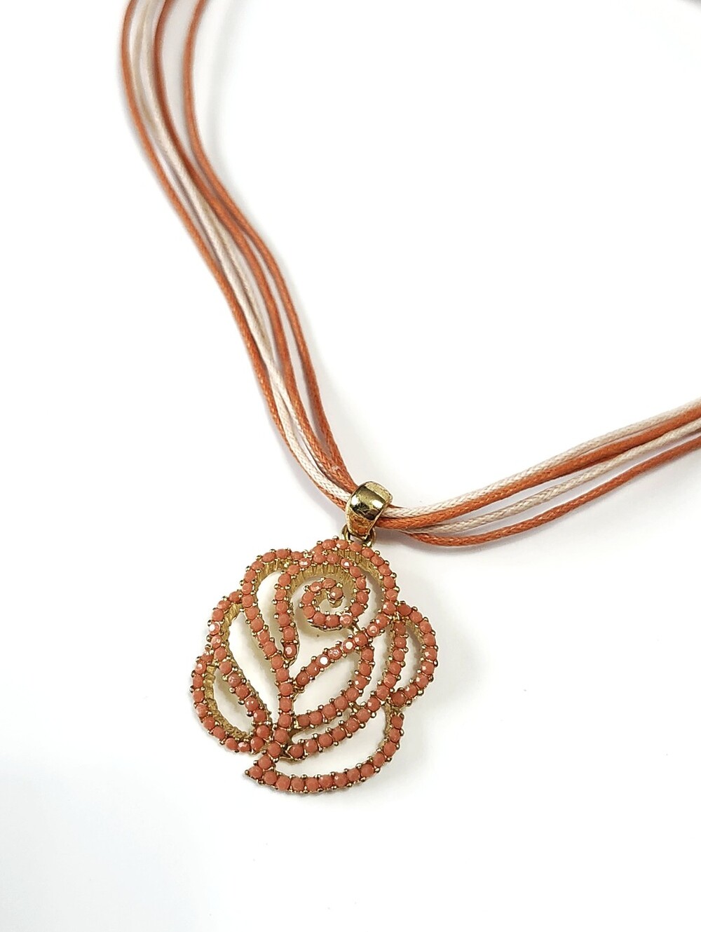 VCLM Rose Multi-Strand Coral Pendant Cord Necklace - Picture 3 of 8